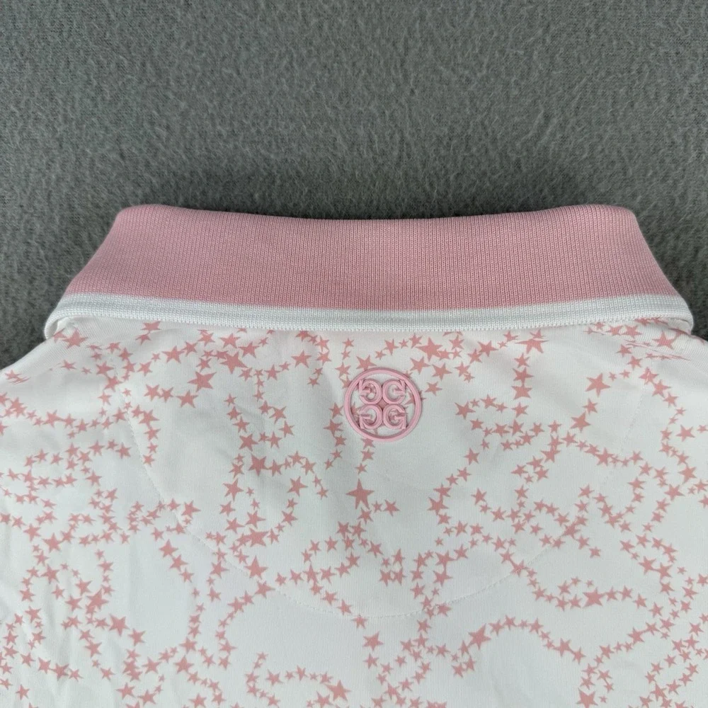 G/Fore Pink Star Dust Banded Sleeve Tech Jersey Golf Polo Size M All Over Print